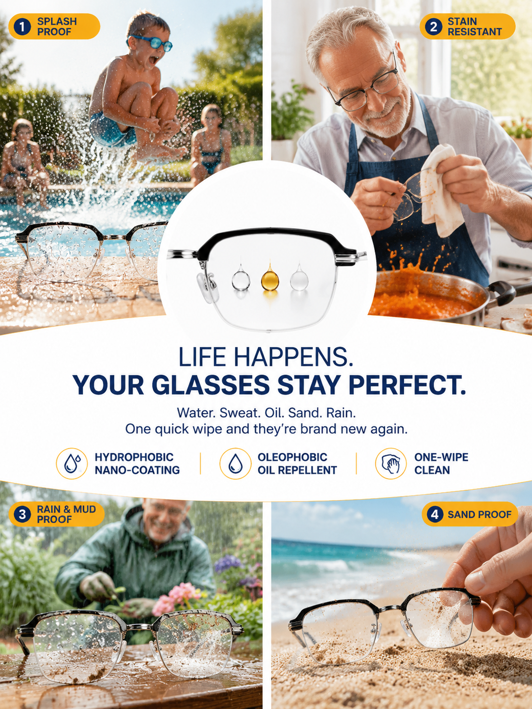 Ultra-clear cellular photochromic presbyopic glasses