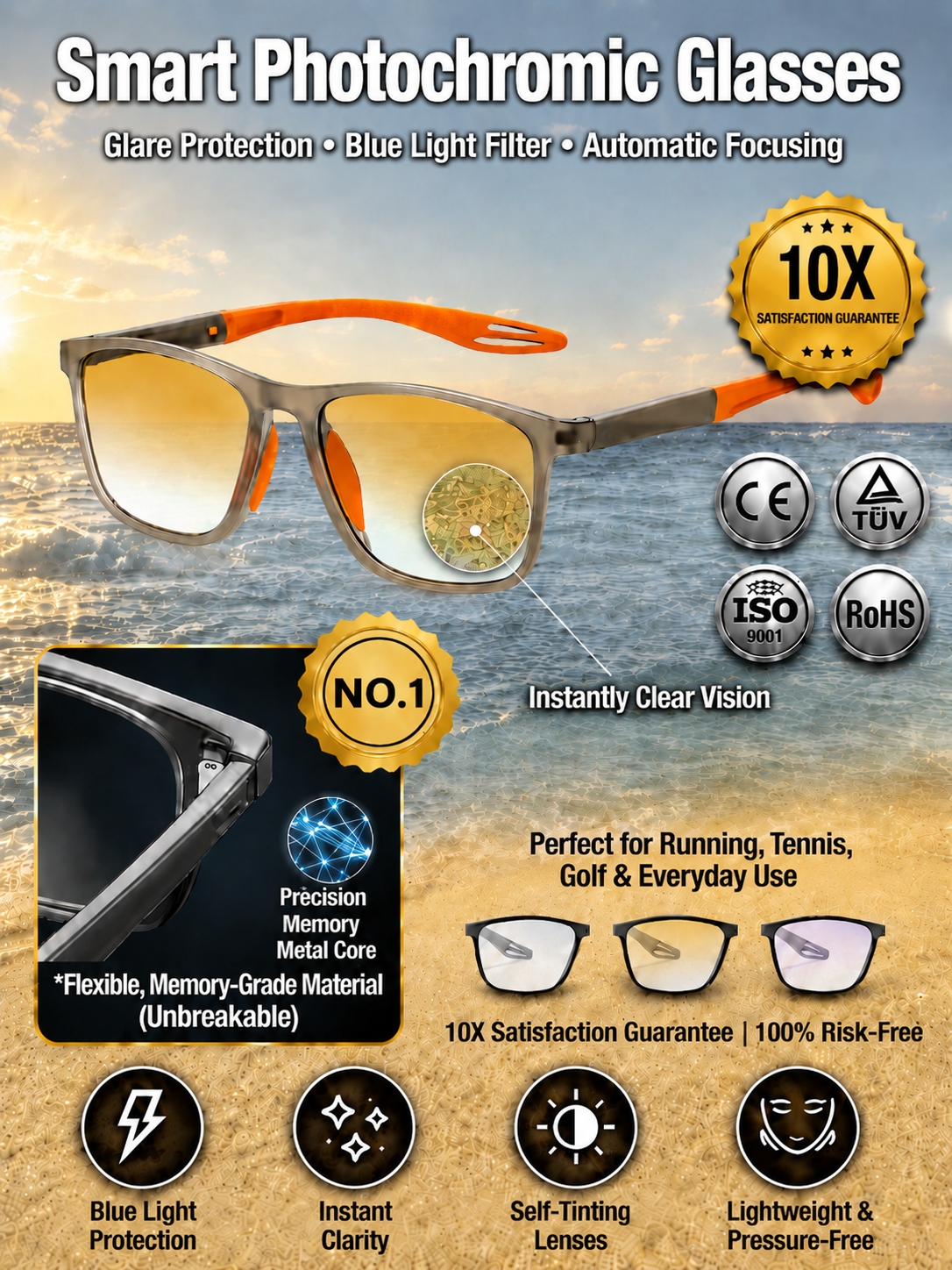 [100% Money-Back Guarantee] Sports-Style 2-in-1 UV-Protective Photochromic Reading Glasses