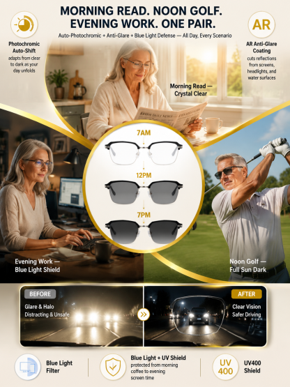Ultra-clear cellular photochromic presbyopic glasses