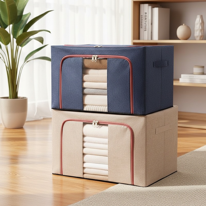 Large cotton and linen folding storage box for household organization