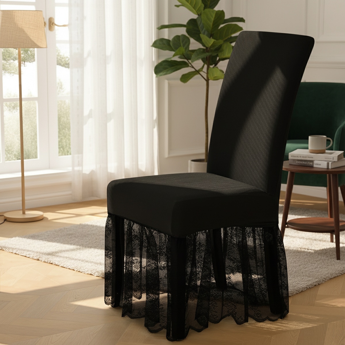Solid color milk silk chair cover on dining chair