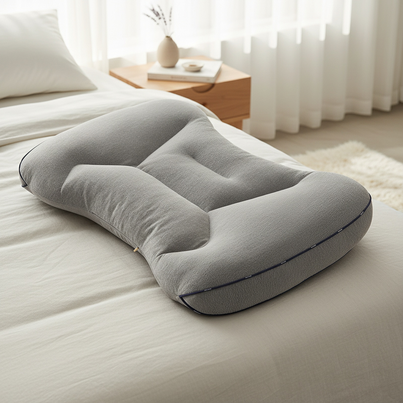 Breathable all-season single pillow on bed