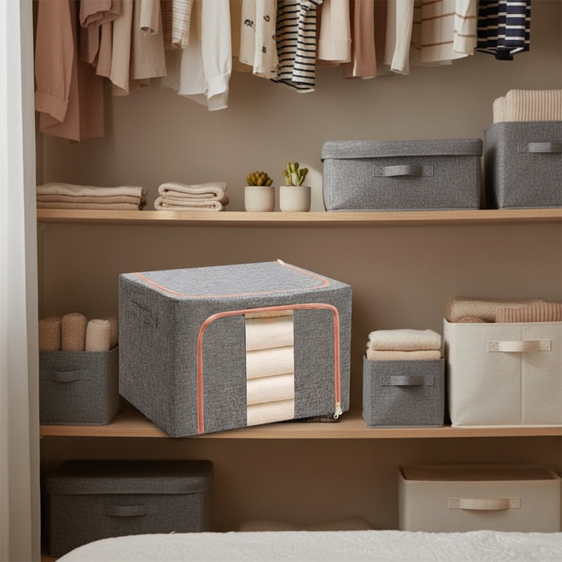 Spacious fabric organizer box with handles