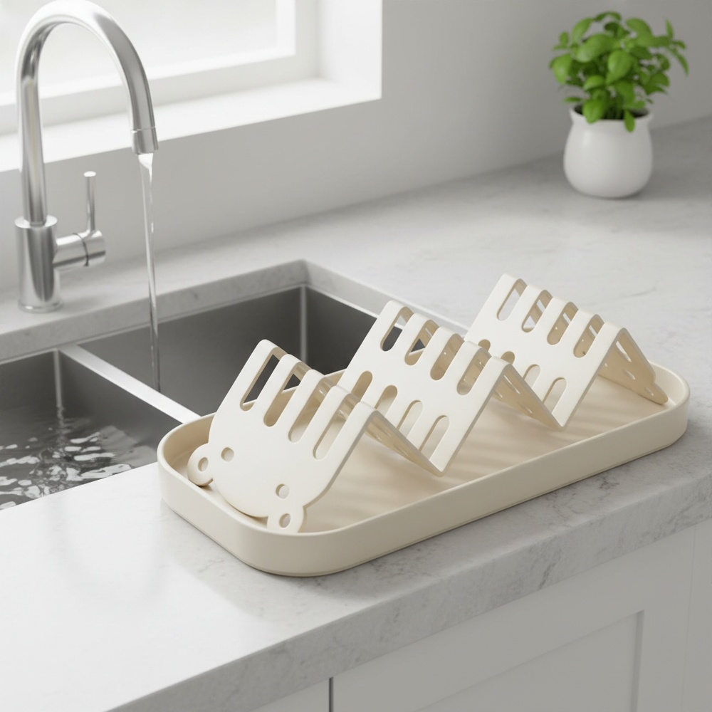 W-Shaped Stainless Steel Soap Organizer Drainer on bathroom sink