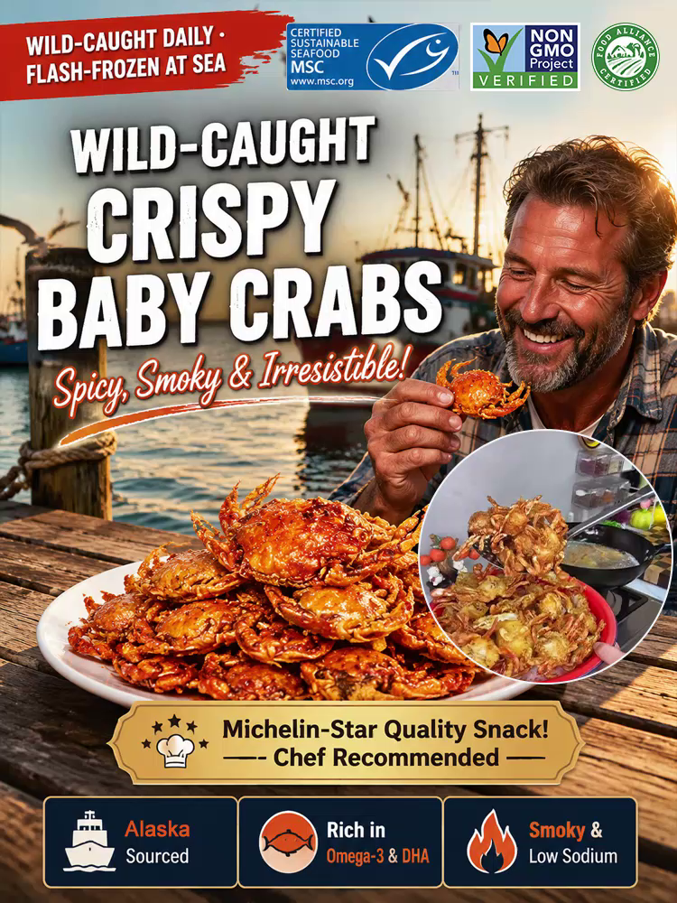 🦀[Freshly Caught Deep-Sea Crab with Plenty of Meat] Spicy Crispy Ready-to-Eat Baby Crabs