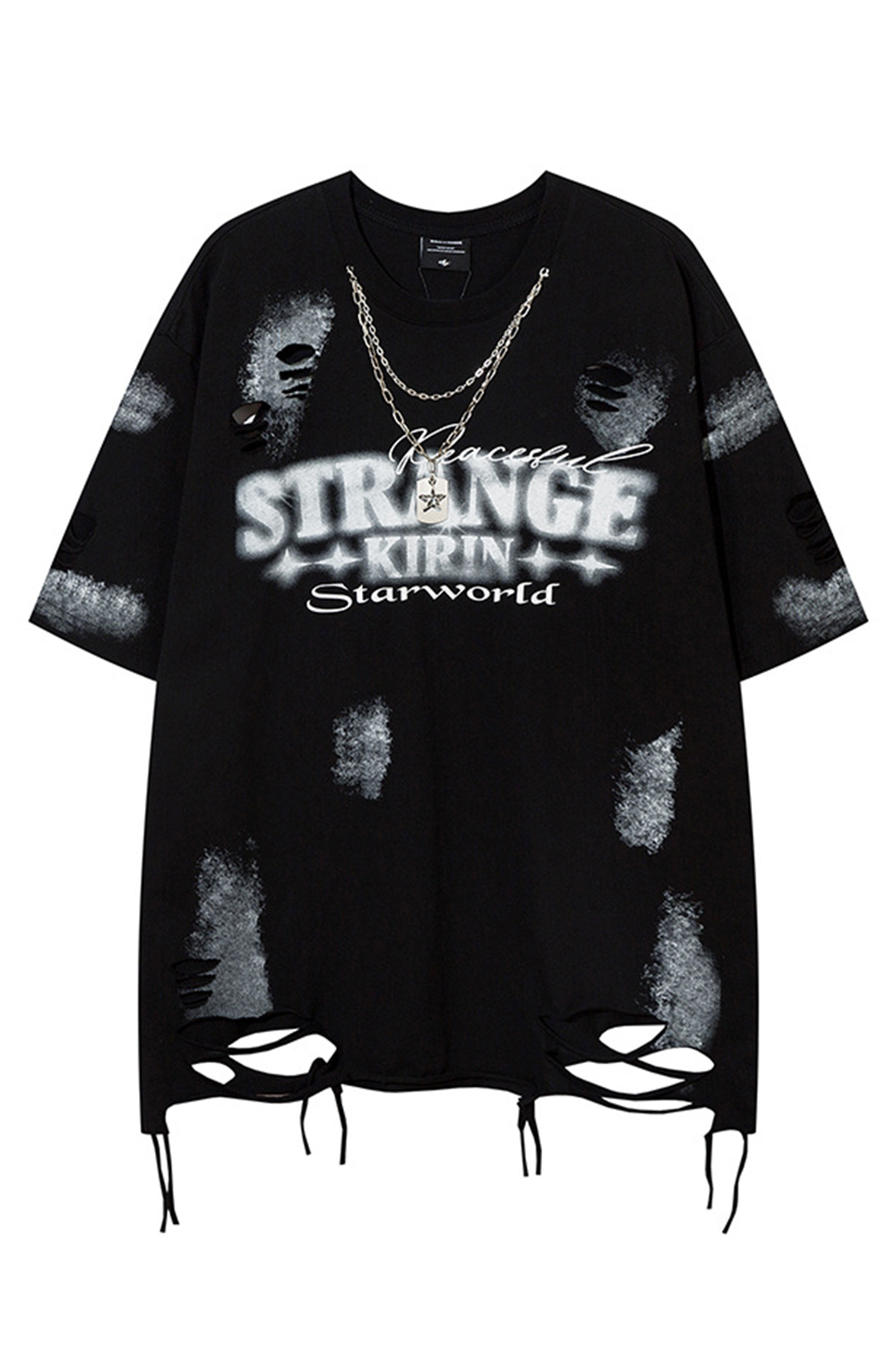 Letter Ripped Chain Vacation Street Tee For Men