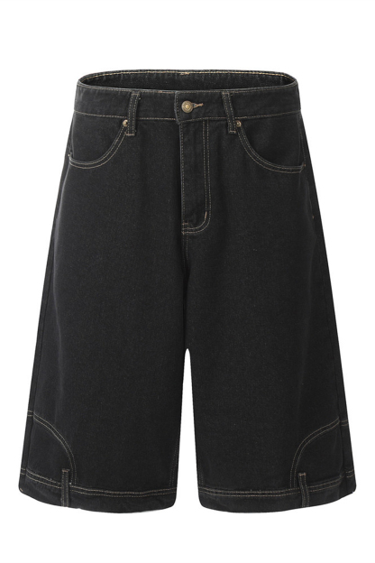 Wash Denim Cargo Shorts Reverse Loose Men Knee Shorts