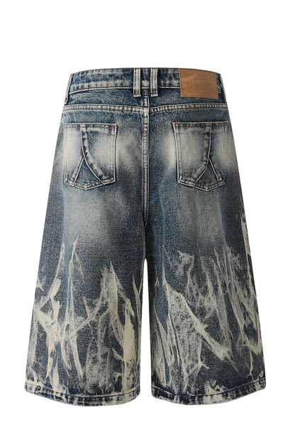 Wash Denim Shorts Tie-Dye Loose Men Knee Shorts