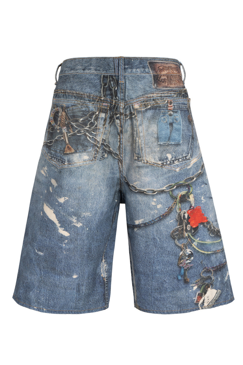 Wash Denim 3D Print Shorts Loose Men Knee Shorts