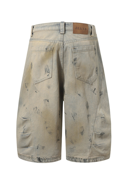 Wash Denim Shorts Loose Men Calf-Length