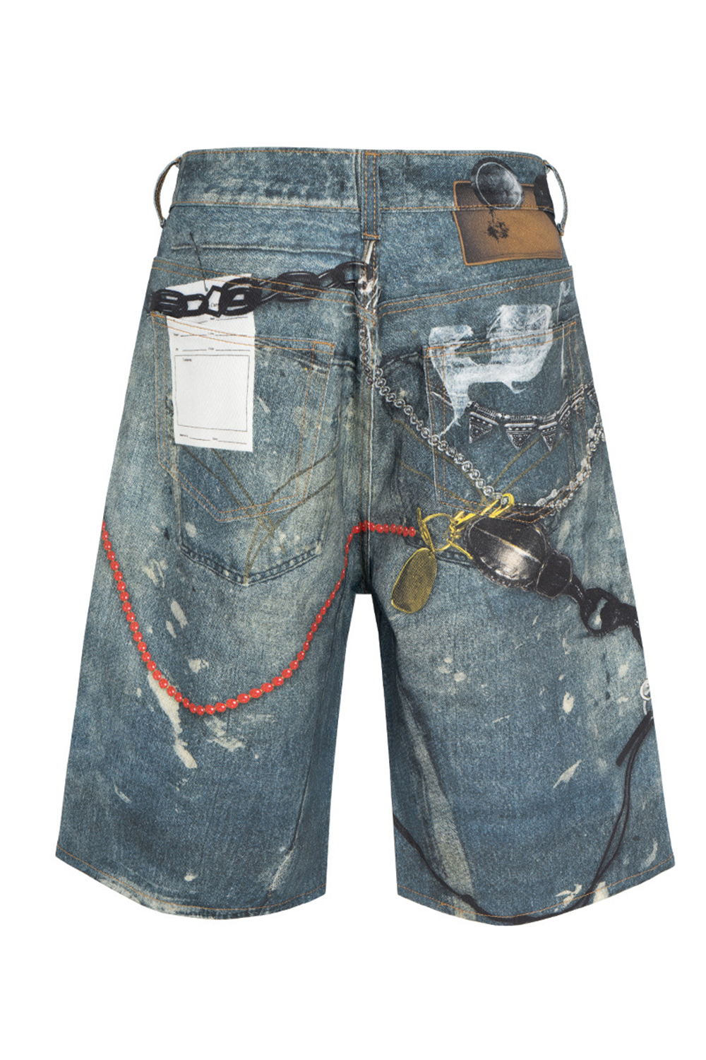 Wash Denim 3D Print Shorts Loose Men Knee Shorts