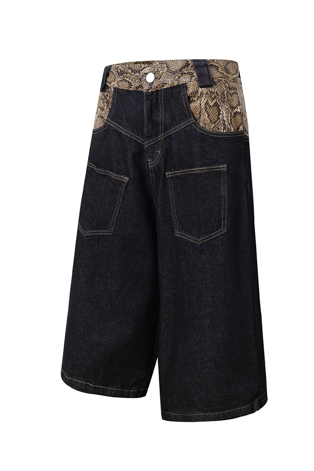 Wash Denim Shorts Snake Loose Men Knee Shorts