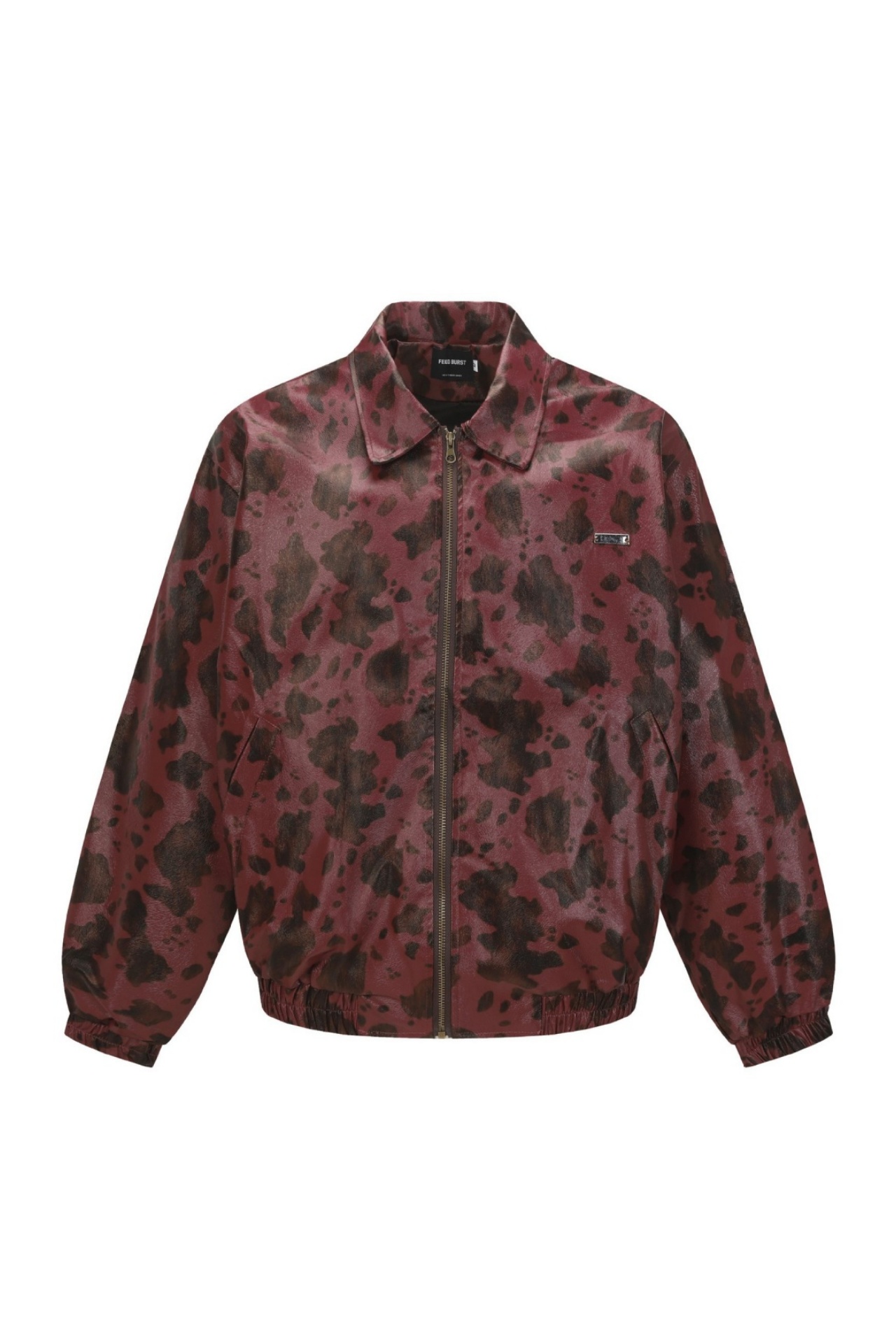 PU Jacket Black Leopard Zip up Lapel Long Sleeve 