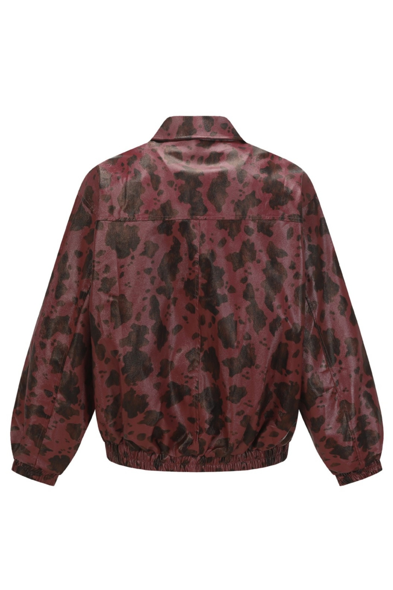PU Jacket Black Leopard Zip up Lapel Long Sleeve 