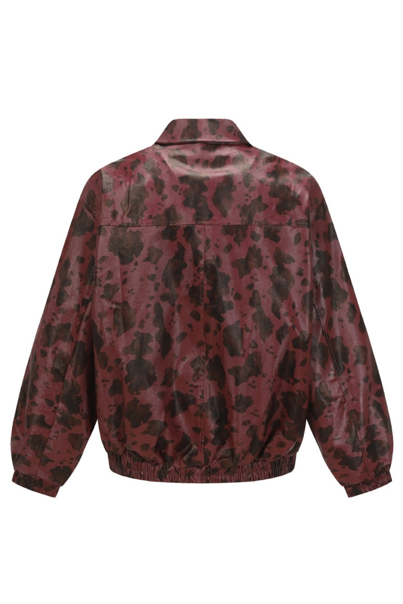 PU Jacket Black Leopard Zip up Lapel Long Sleeve