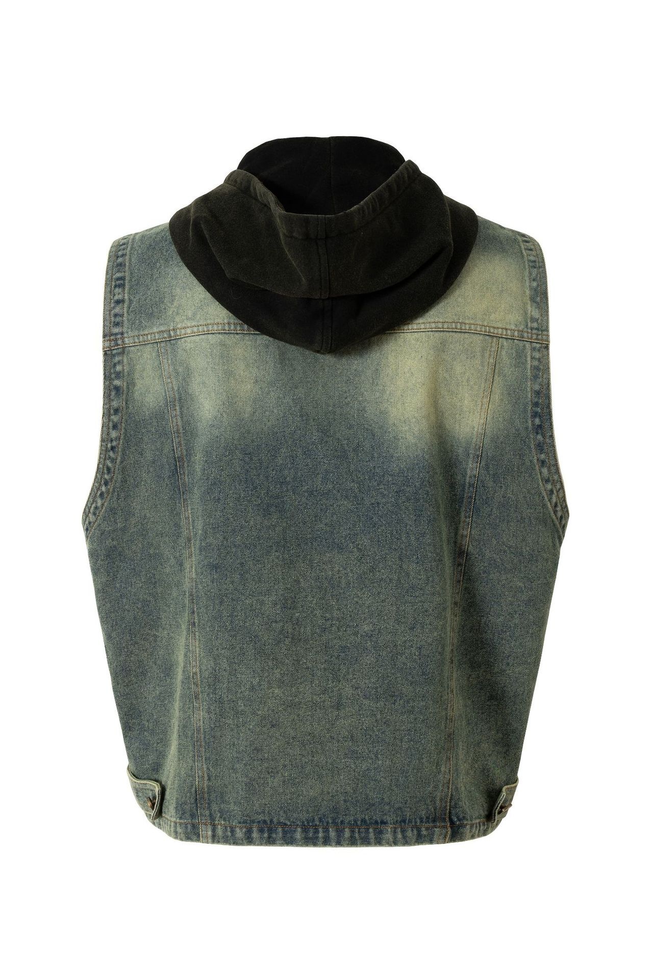 Demin Vest Jacket Blue Hoodie Zip up Sleeveless
