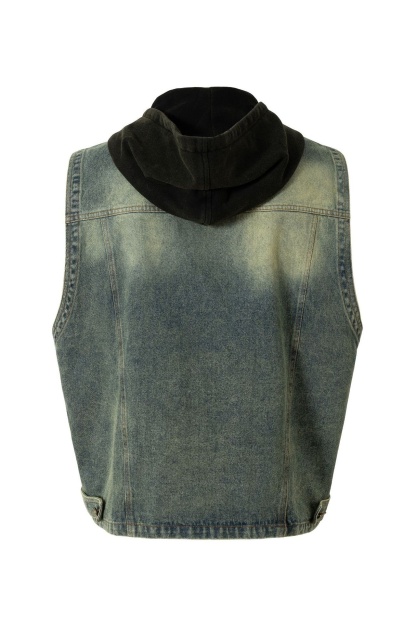 Demin Vest Jacket Blue Hoodie Zip up Sleeveless