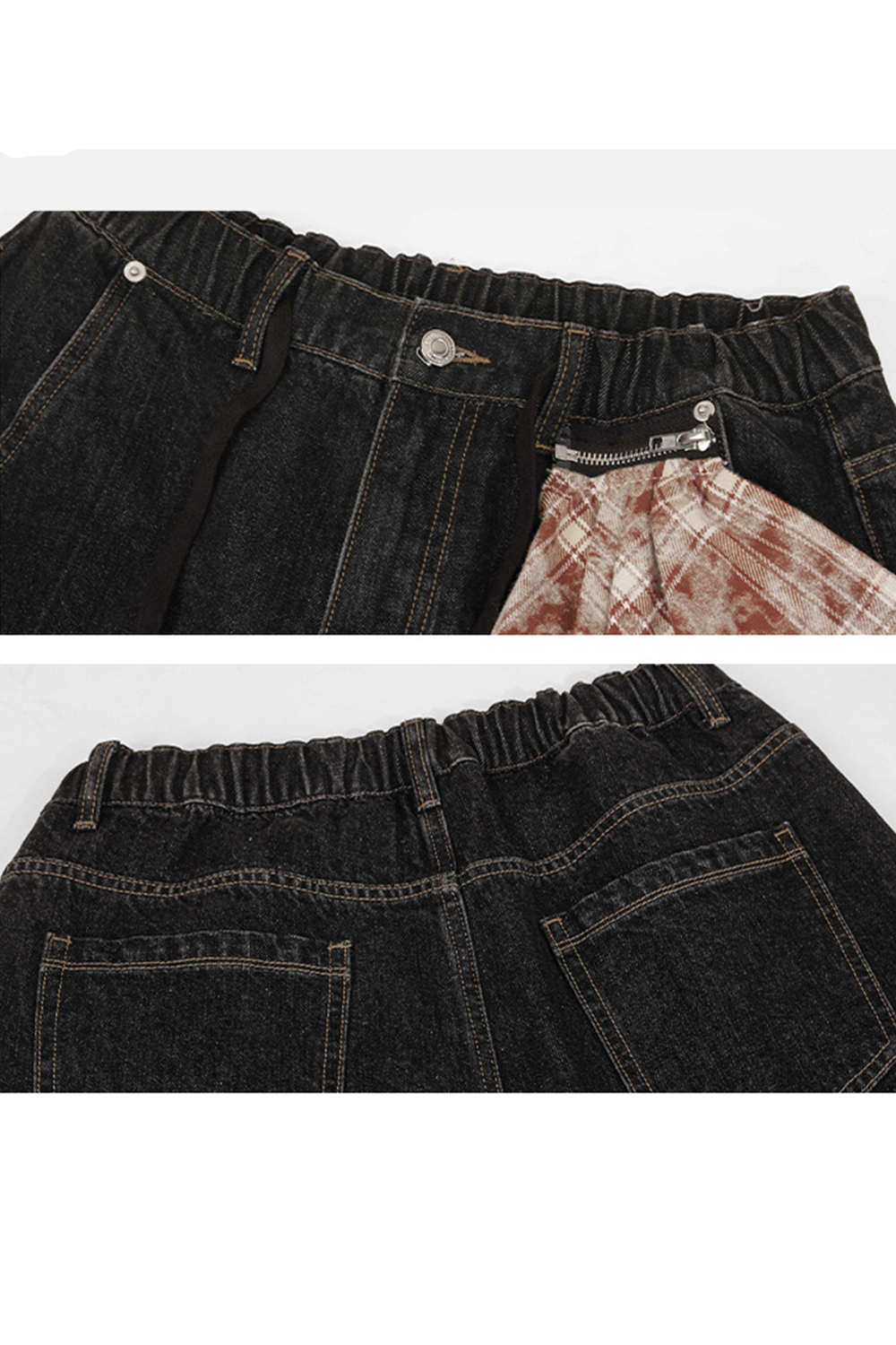 Plaid ColorBlock Washed Wide-Leg Balloon Jeans Loose Men Pants