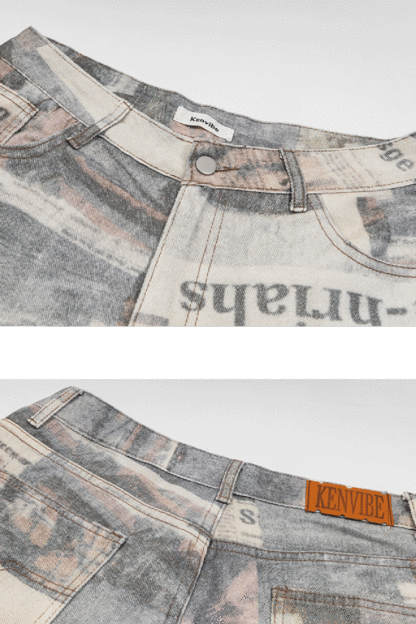 Print Pants Wide-Leg Jeans Loose Men Pants 