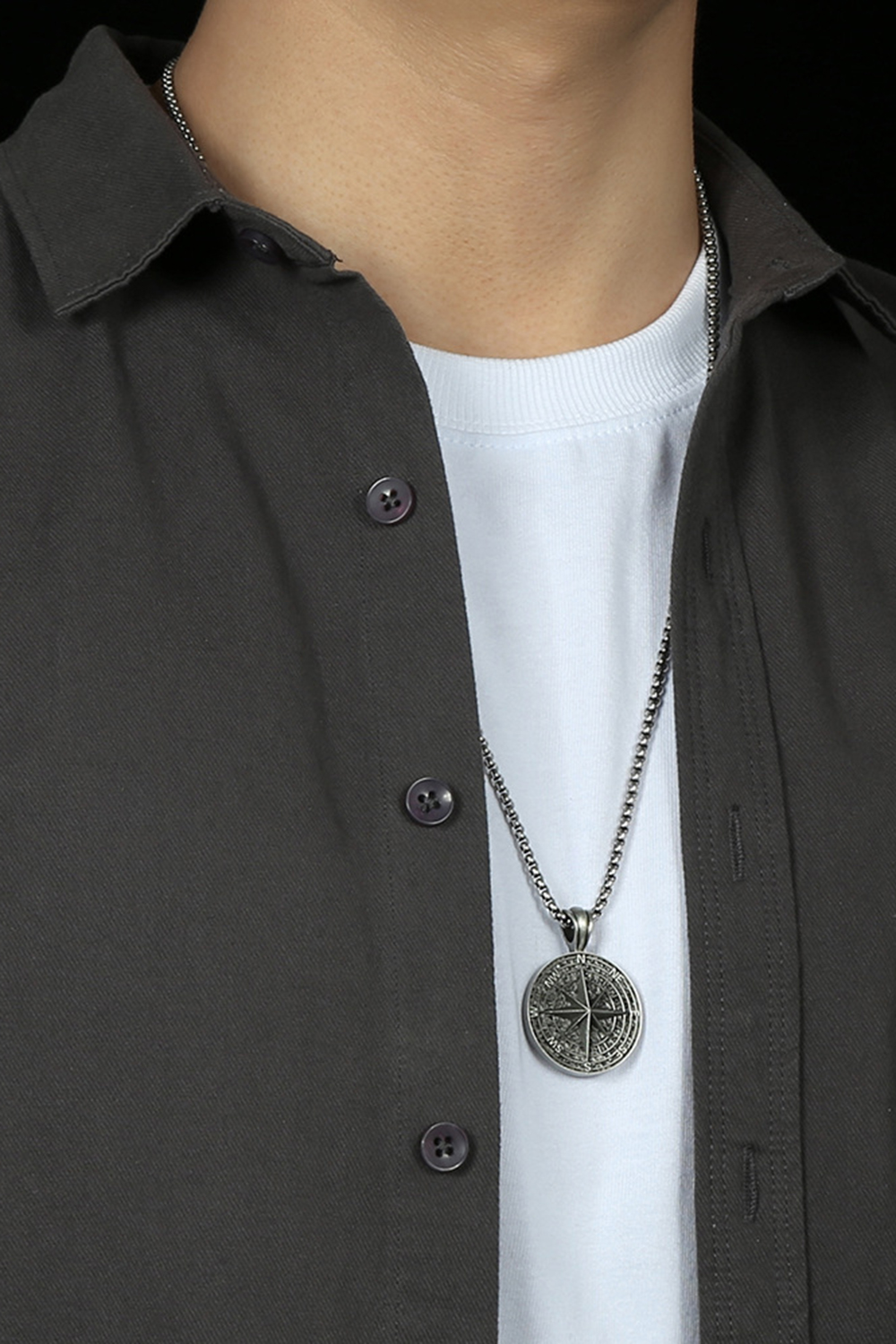 Vintage Gothic Hip Hop Punk Compass Pendant Necklace for Men