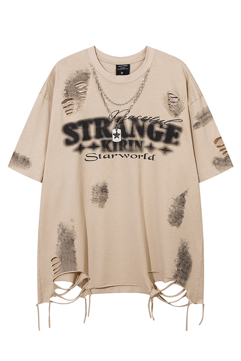 Letter Ripped Chain Vacation Street Tee For Men