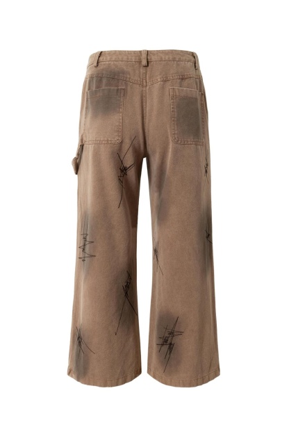 Cargo Pants Jeans Print Loose Wide-Leg Vintage Pants 