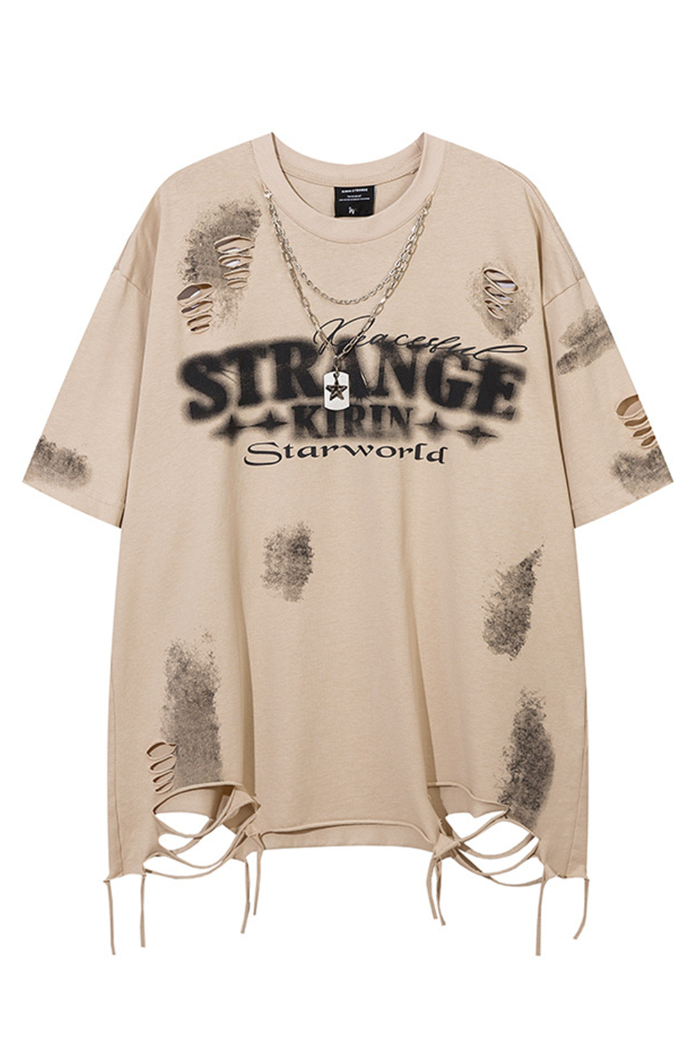 Letter Ripped Chain Vacation Street Tee For Men