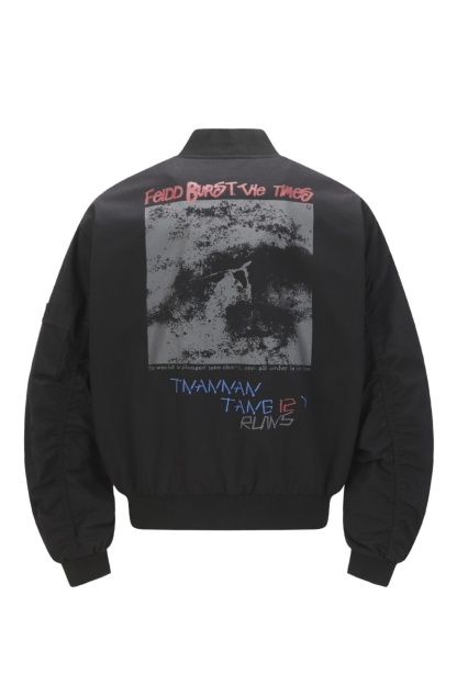 Bomber Jacket Black Graffiti Zip up Long Sleeve 
