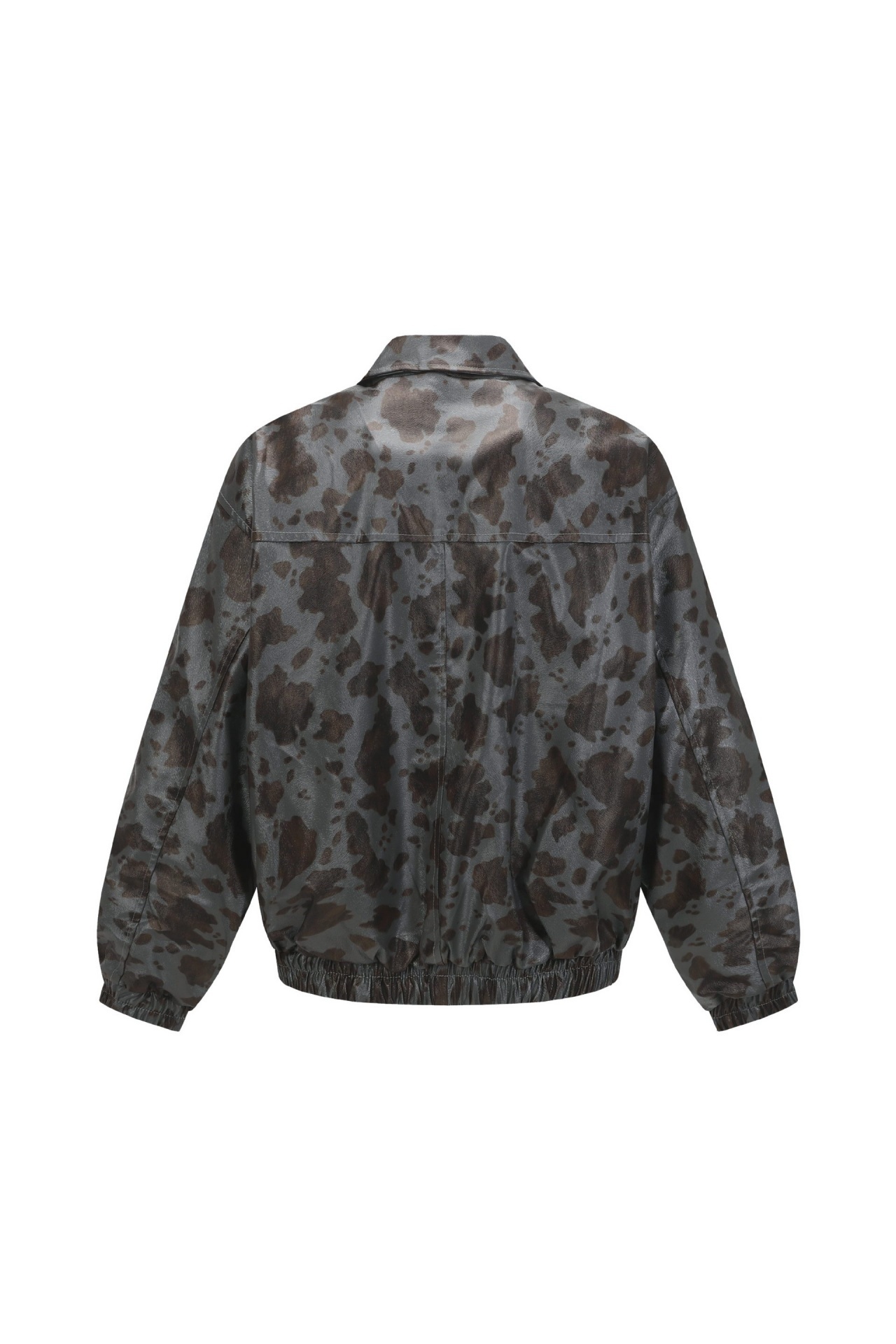 PU Jacket Black Leopard Zip up Lapel Long Sleeve