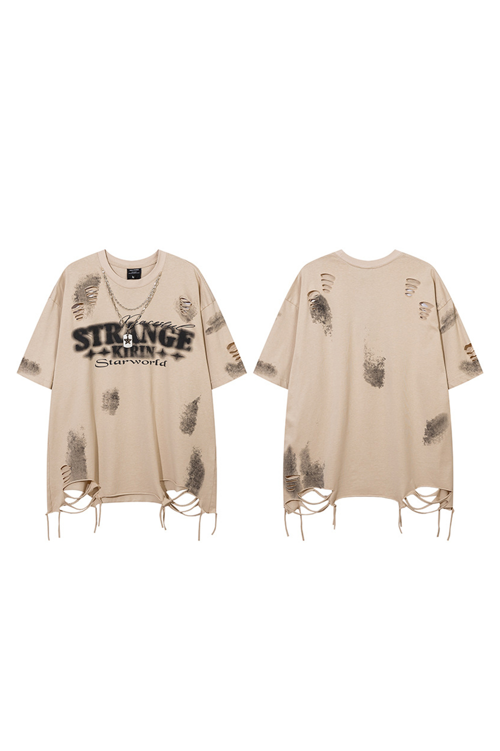 Letter Ripped Chain Vacation Street Tee For Men