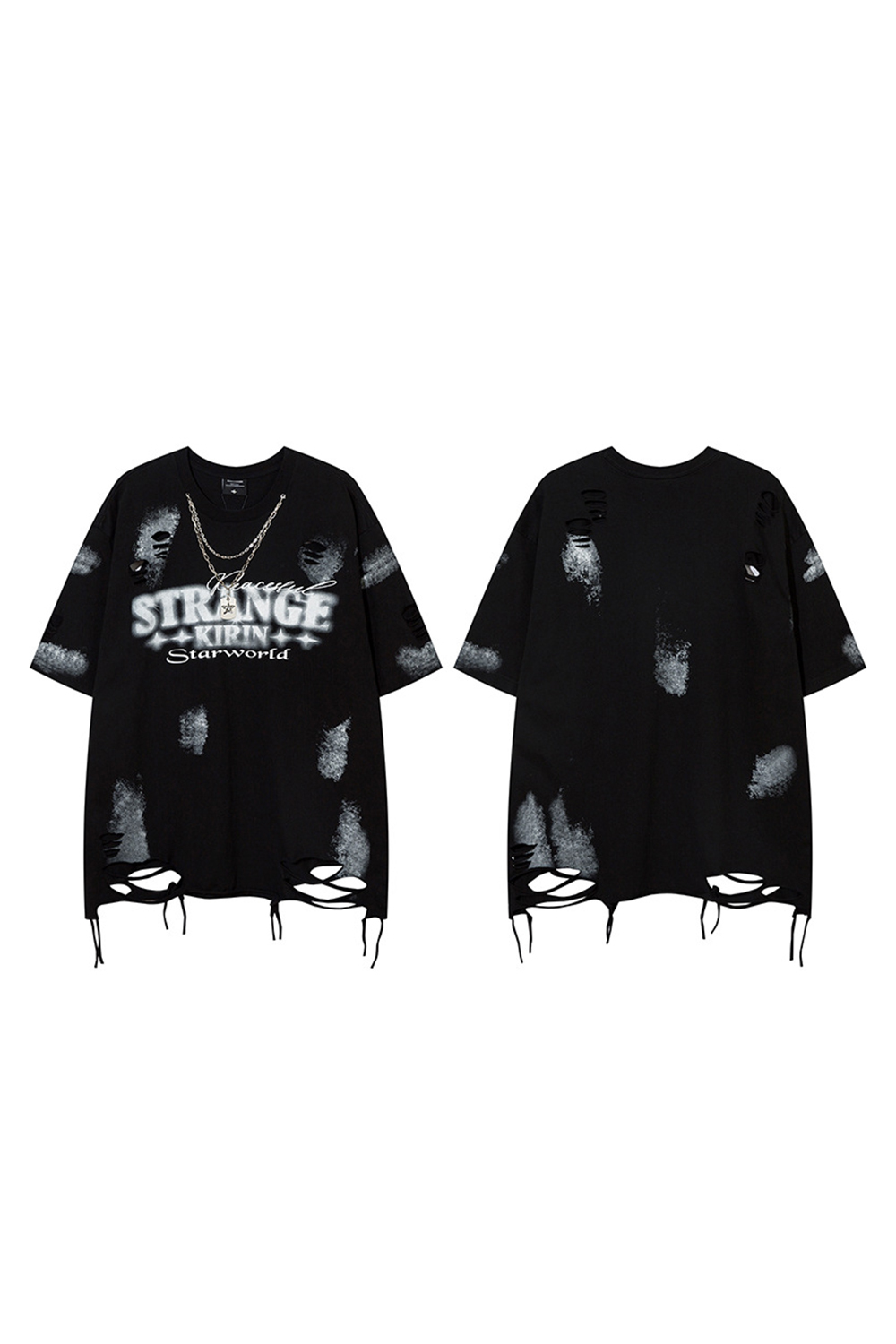 Letter Ripped Chain Vacation Street Tee For Men