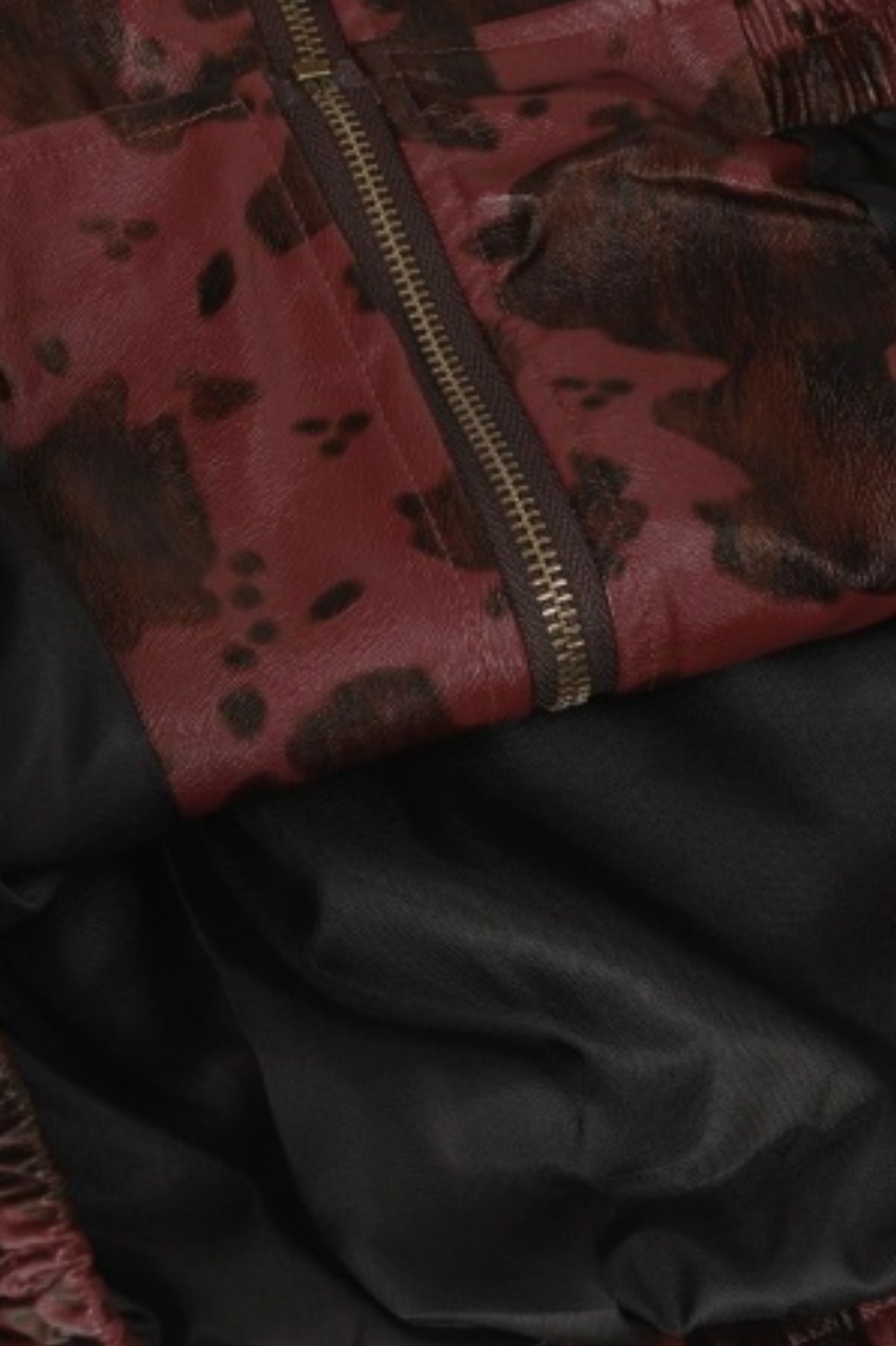PU Jacket Black Leopard Zip up Lapel Long Sleeve