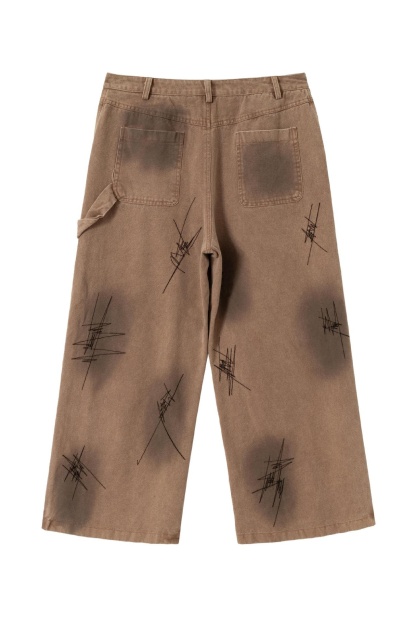 Cargo Pants Jeans Print Loose Wide-Leg Vintage Pants 
