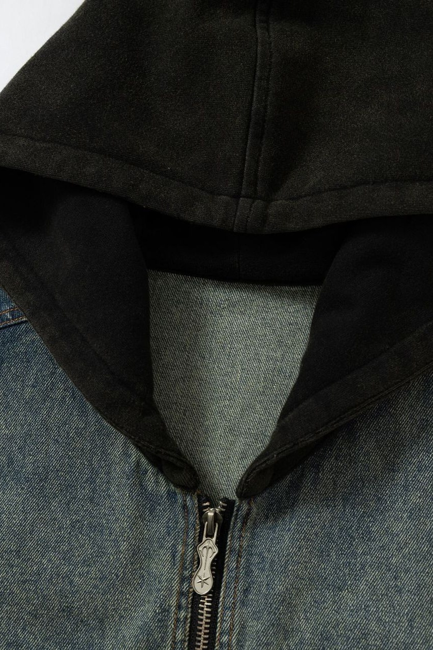 Demin Vest Jacket Blue Hoodie Zip up Sleeveless