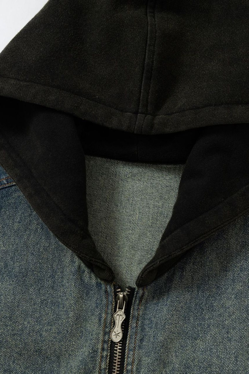 Demin Vest Jacket Blue Hoodie Zip up Sleeveless