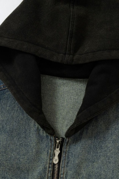 Demin Vest Jacket Blue Hoodie Zip up Sleeveless