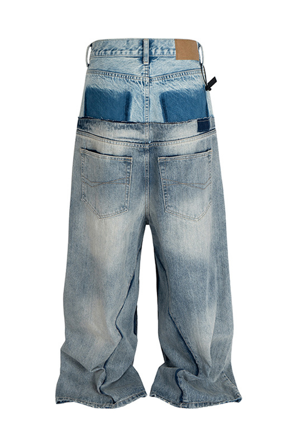 2 in 1 Colorblock Washed Wide-Leg Jeans Loose Men Pants