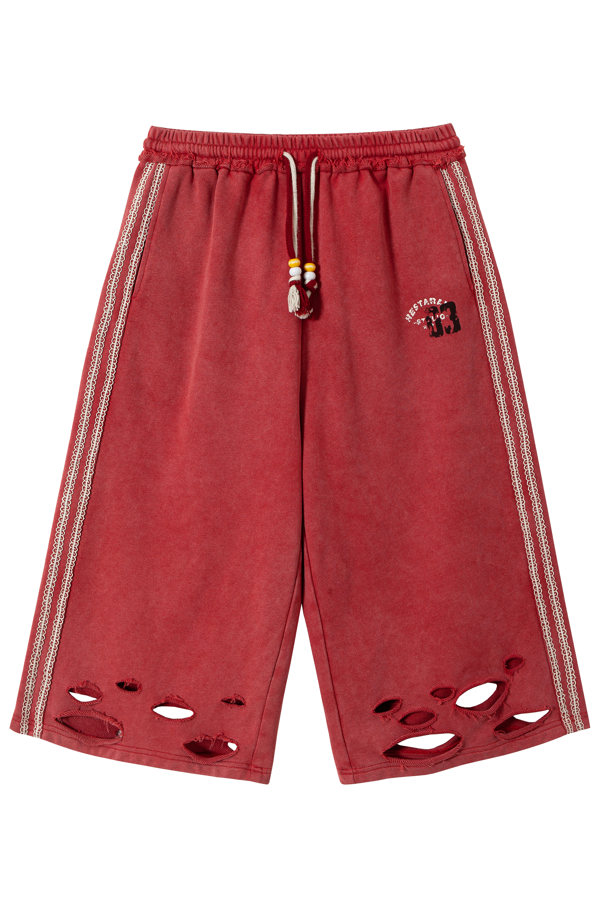 Sweat Shorts Strpe Loose Knee Sweatpants