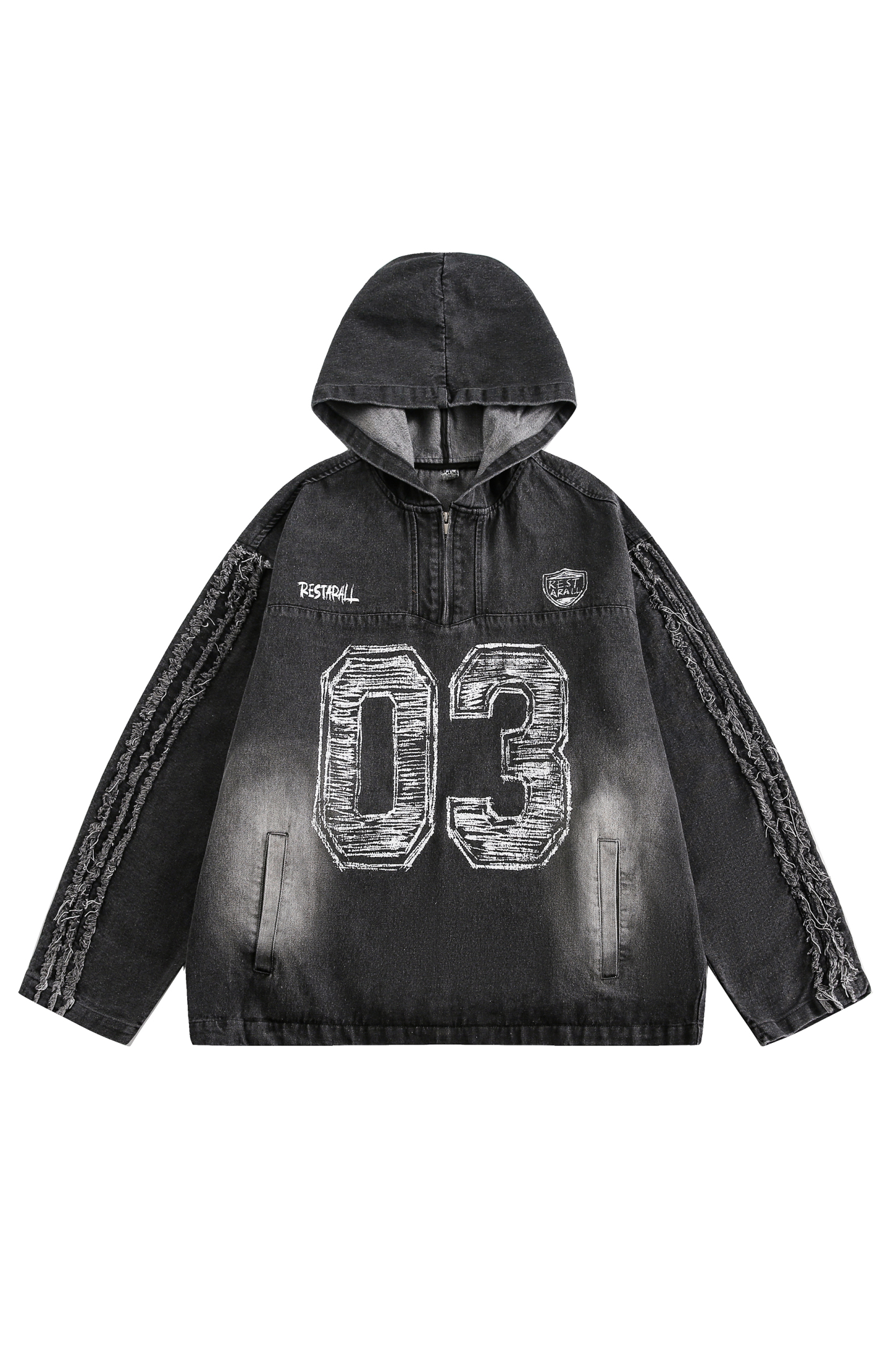 Hoodie Denim Jacket Black Letter Long Sleeve Coat