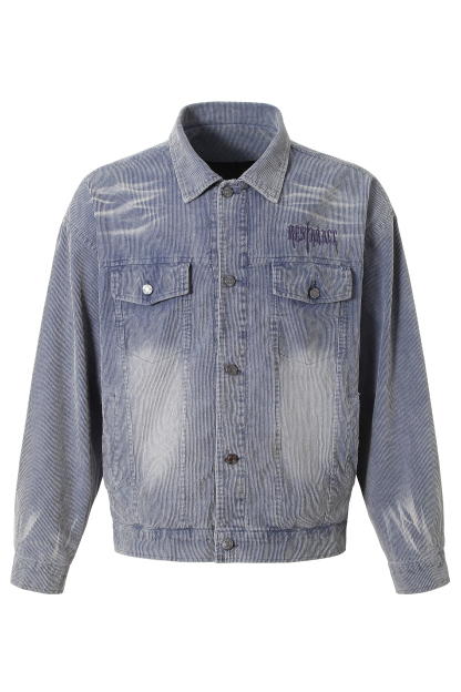 Washed Denim Jacket Blue Lapel Long Sleeve 
