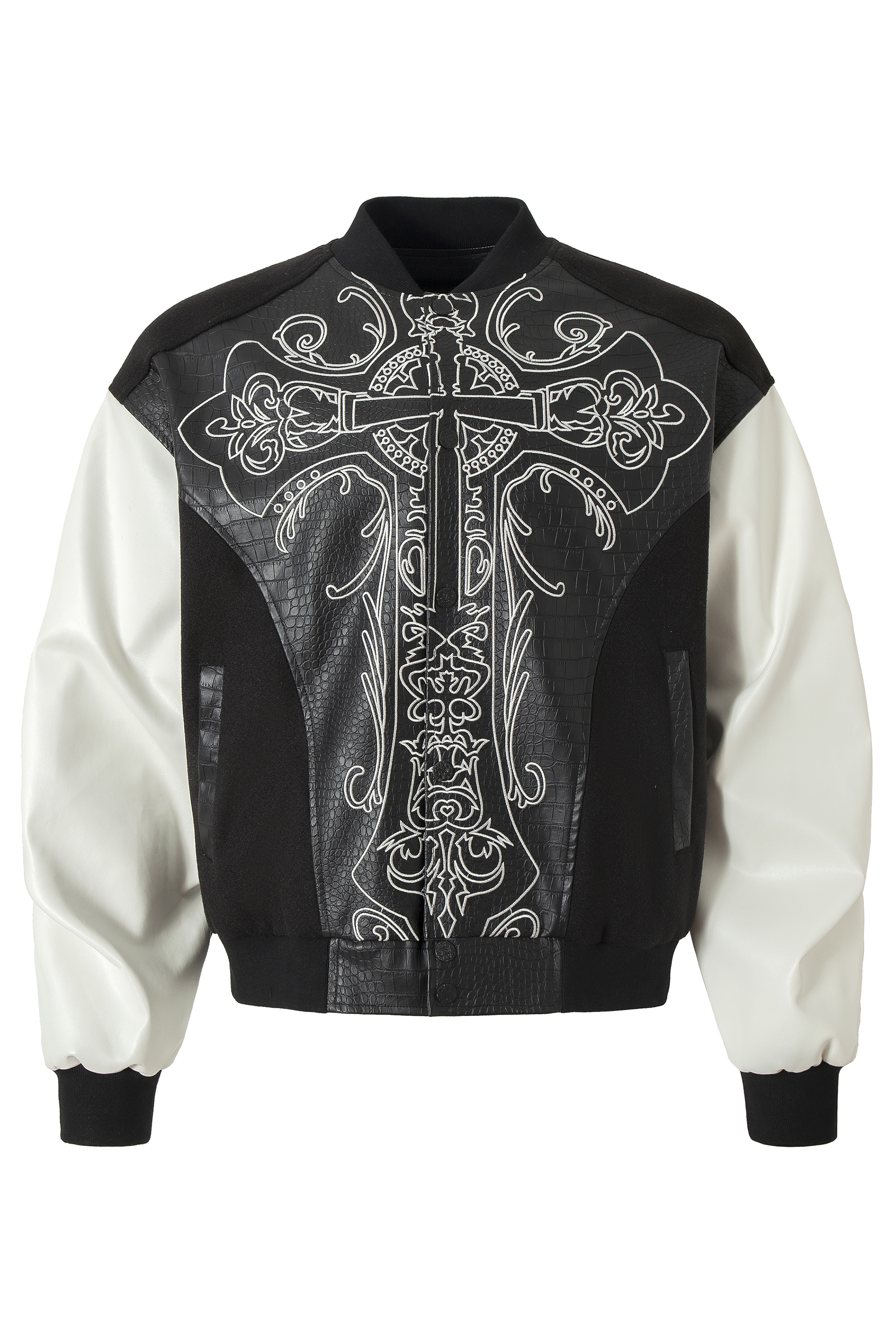 Vintage PU Bomber Jacket Black Stand Collar Long Sleeve 