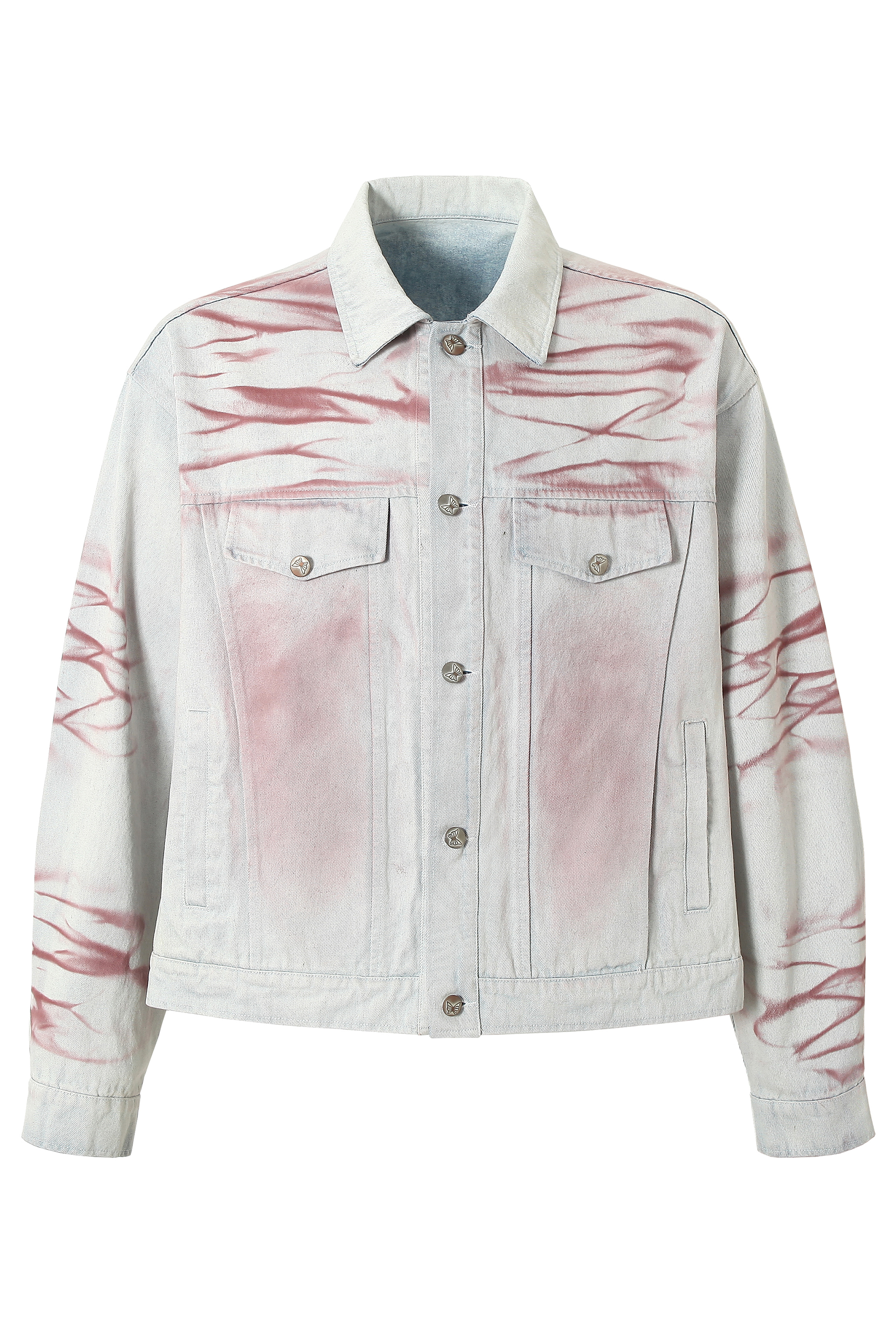Denim Jacket Blue Paw Print Lapel Long Sleeve 