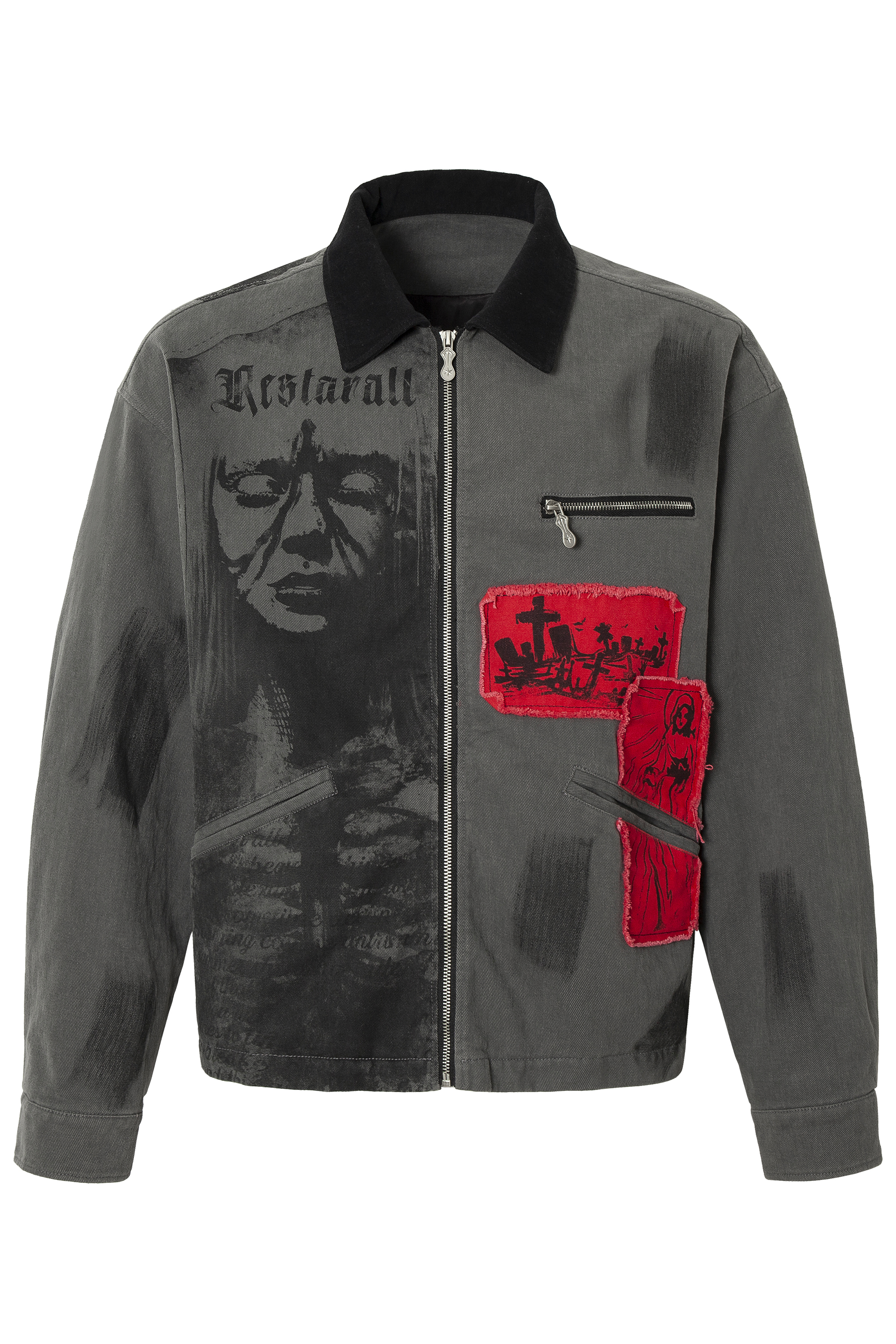 Abstract Jacket Gray Print Lapel Long Sleeve 