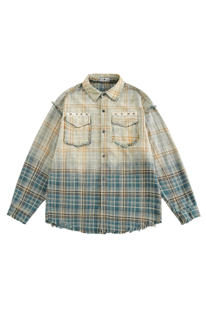 Jacket Shirt Blue Plaid Unisex Long Sleeve Top 