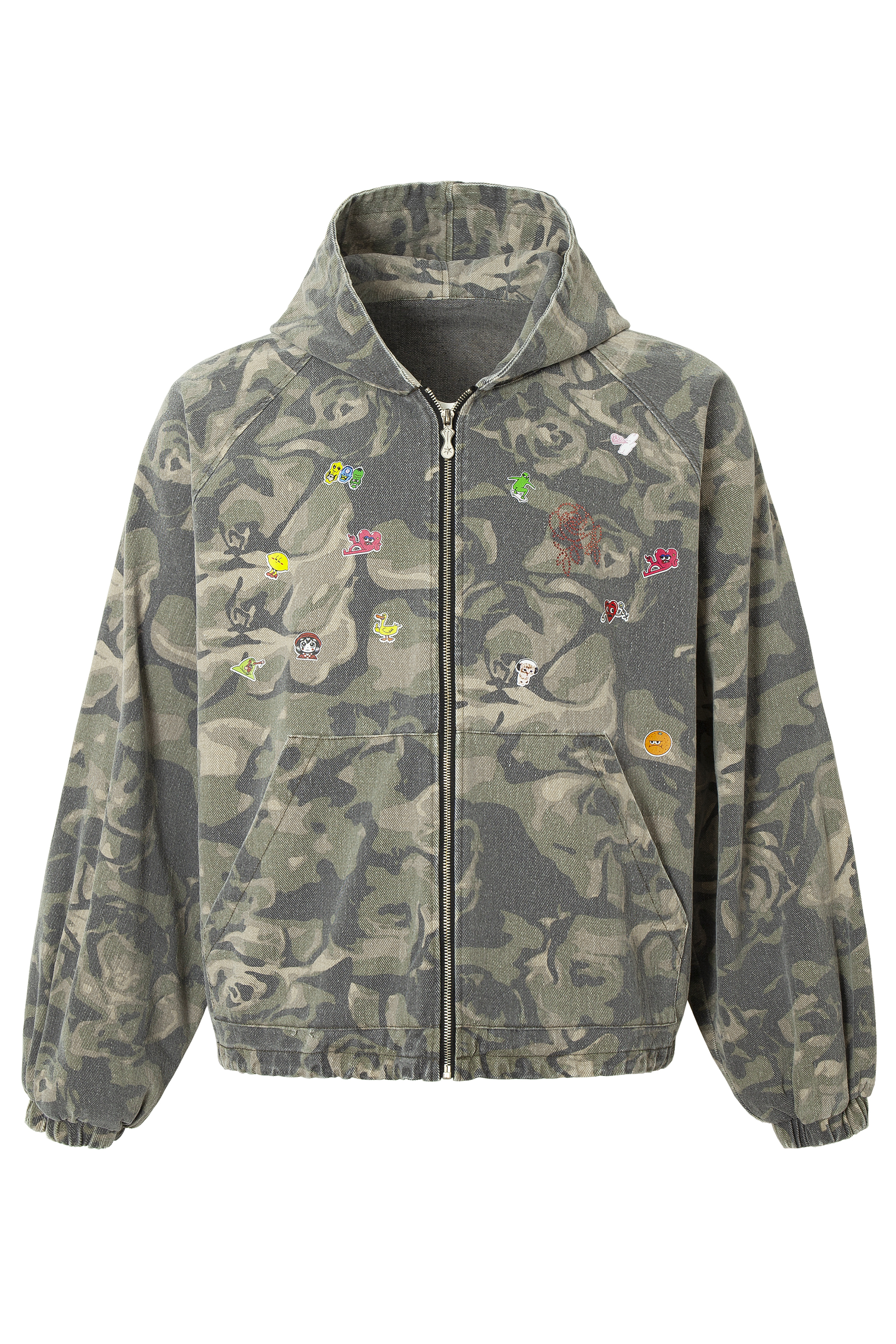 Vintage Hoodie Jacket Green Camouflage Lapel Long Sleeve 