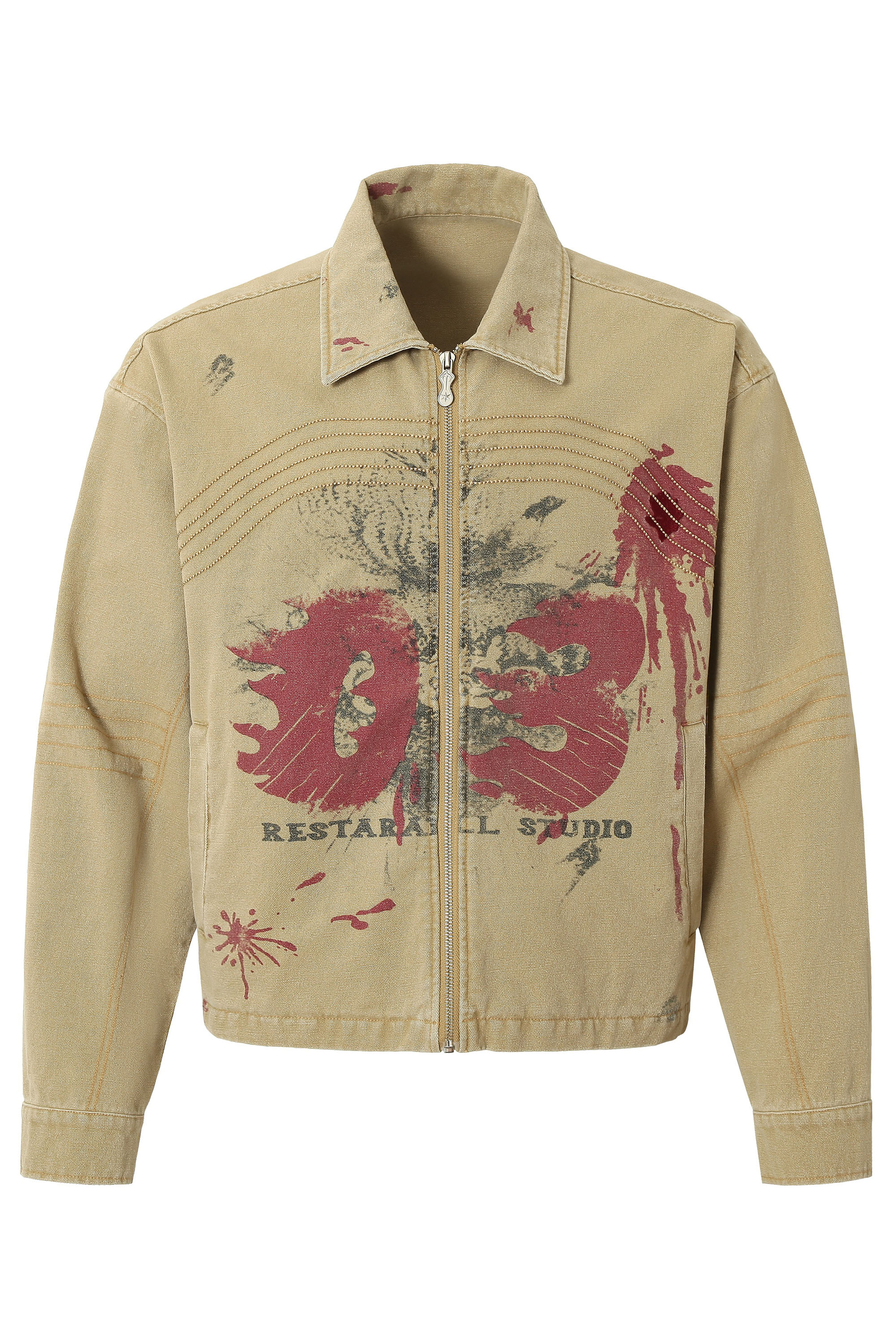 Cargo Jacket Yellow Graffiti Lapel Long Sleeve 