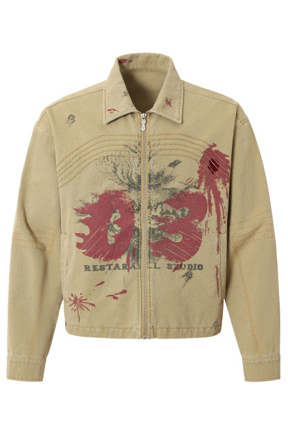 Cargo Jacket Yellow Graffiti Lapel Long Sleeve 