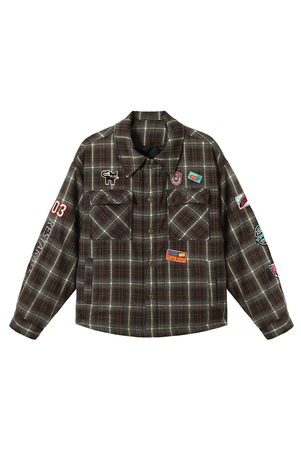 Winter Shirt Jacket Brown Plaid Long Sleeve Coat