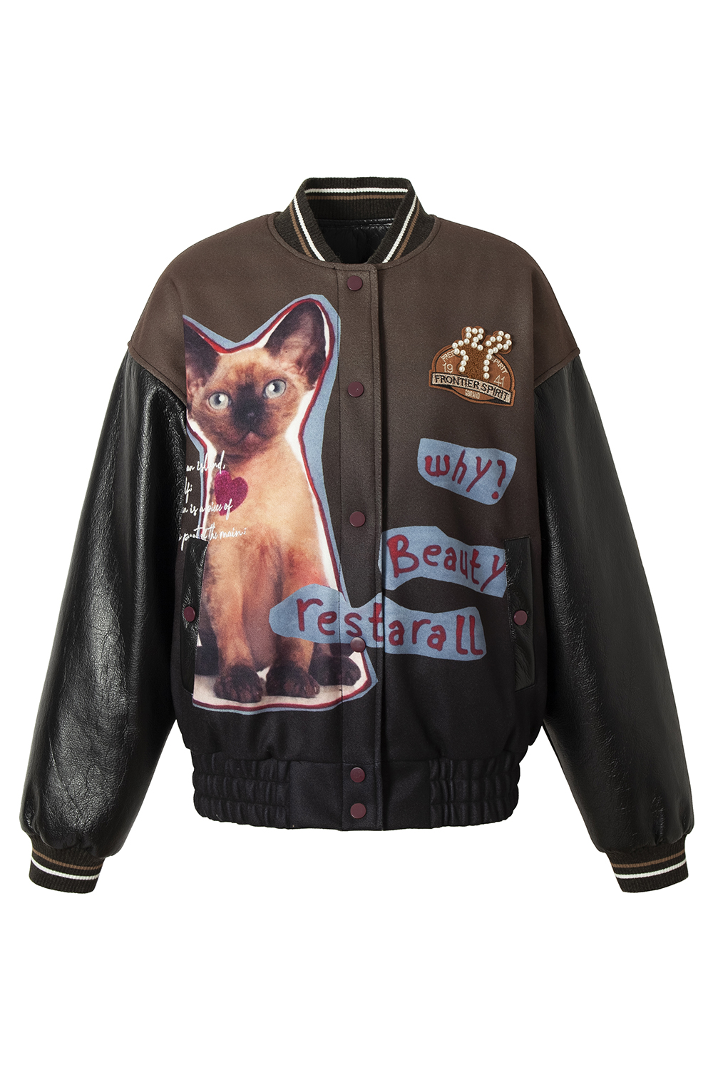 Winter Bomber Jacket Brown Cat Long Sleeve Coat