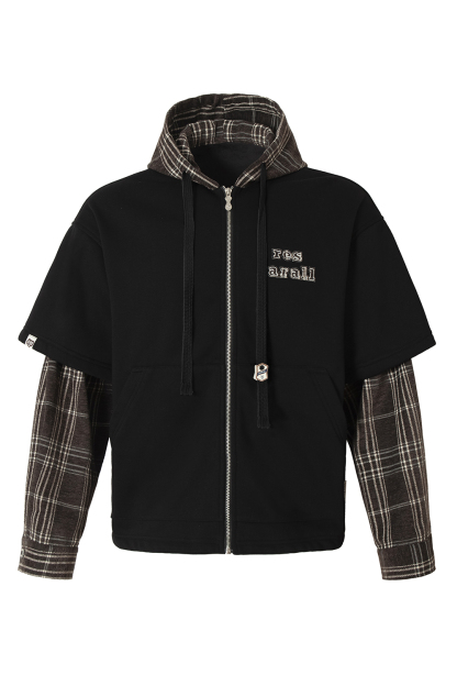 Fleece Hoodie Jacket Plaid Long Sleeve Coat